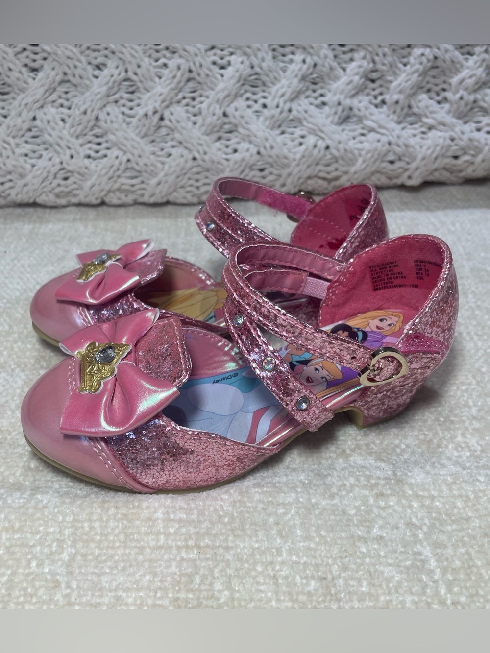Disney Girl Pink Glitter Bow Dress Sandals with Character Insole Toddler size 9